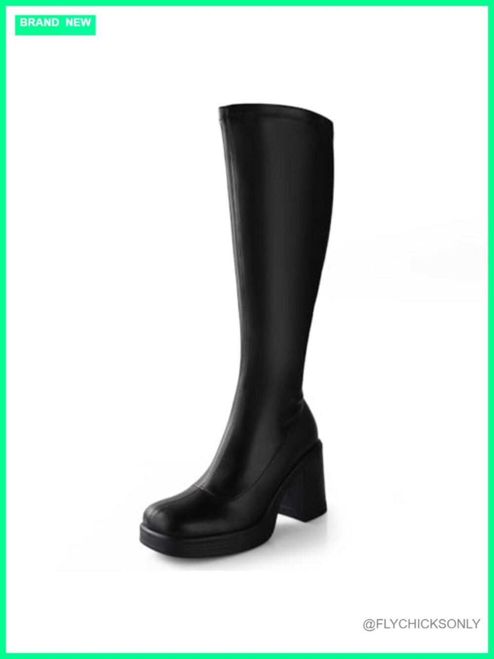 Knee High Gogo Boots Chunky Platform Heel Square Toe Side Zip Tall Boot